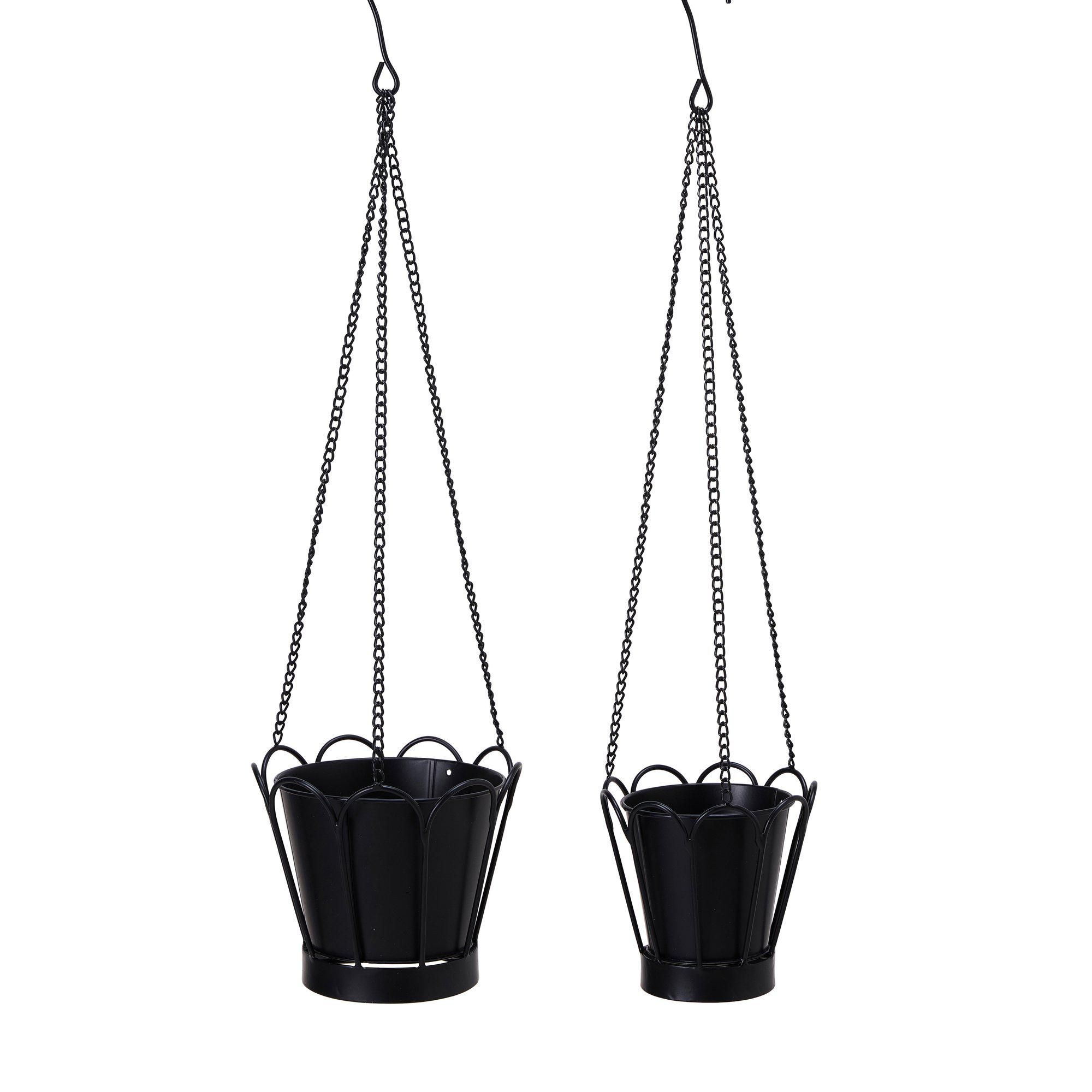 HAZEL HANGING POT S/2 Black - Black - 20x16 16x16 +60cm