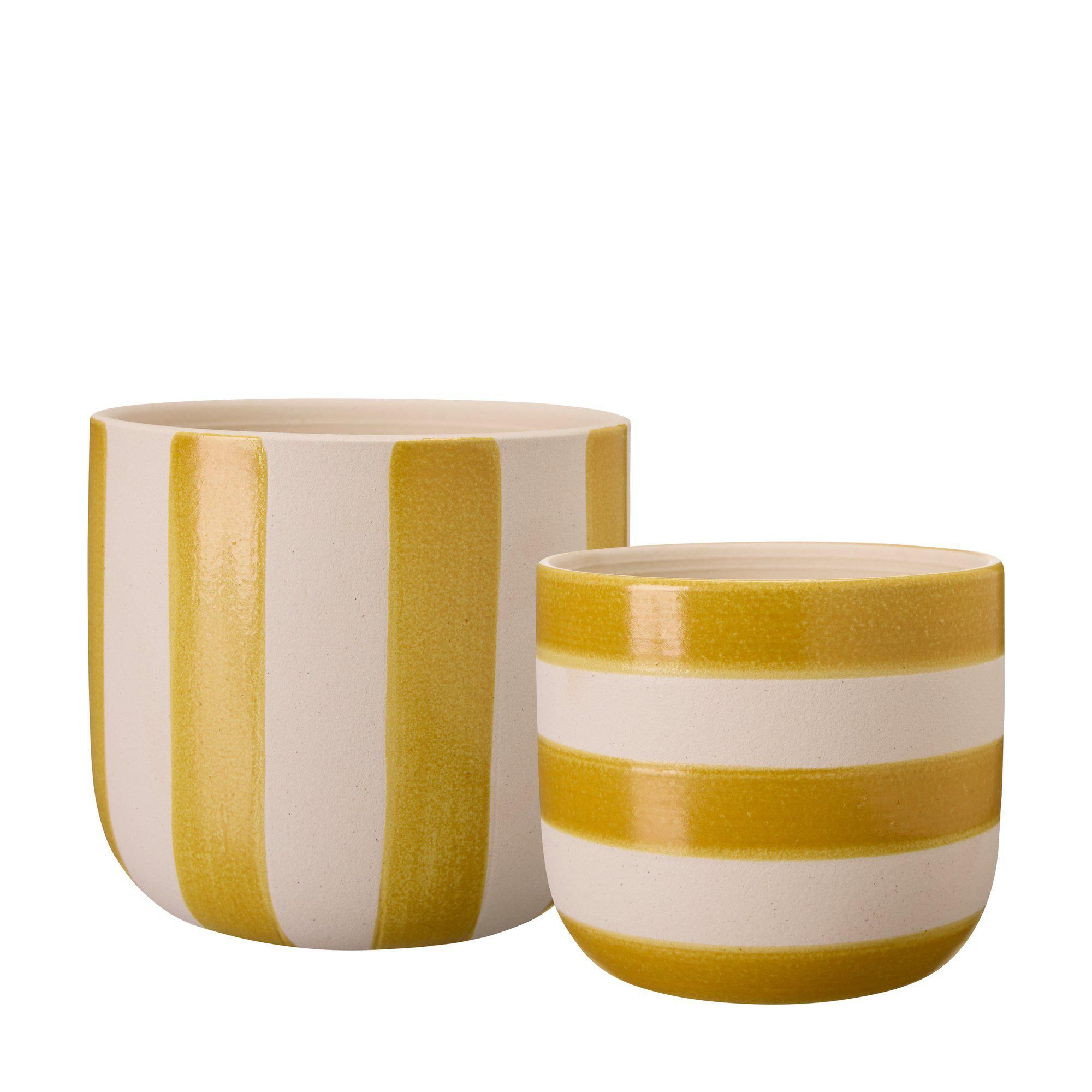 SANNA Pot S/2 White/Yellow - White/Yellow - 17x15 14x12cm
