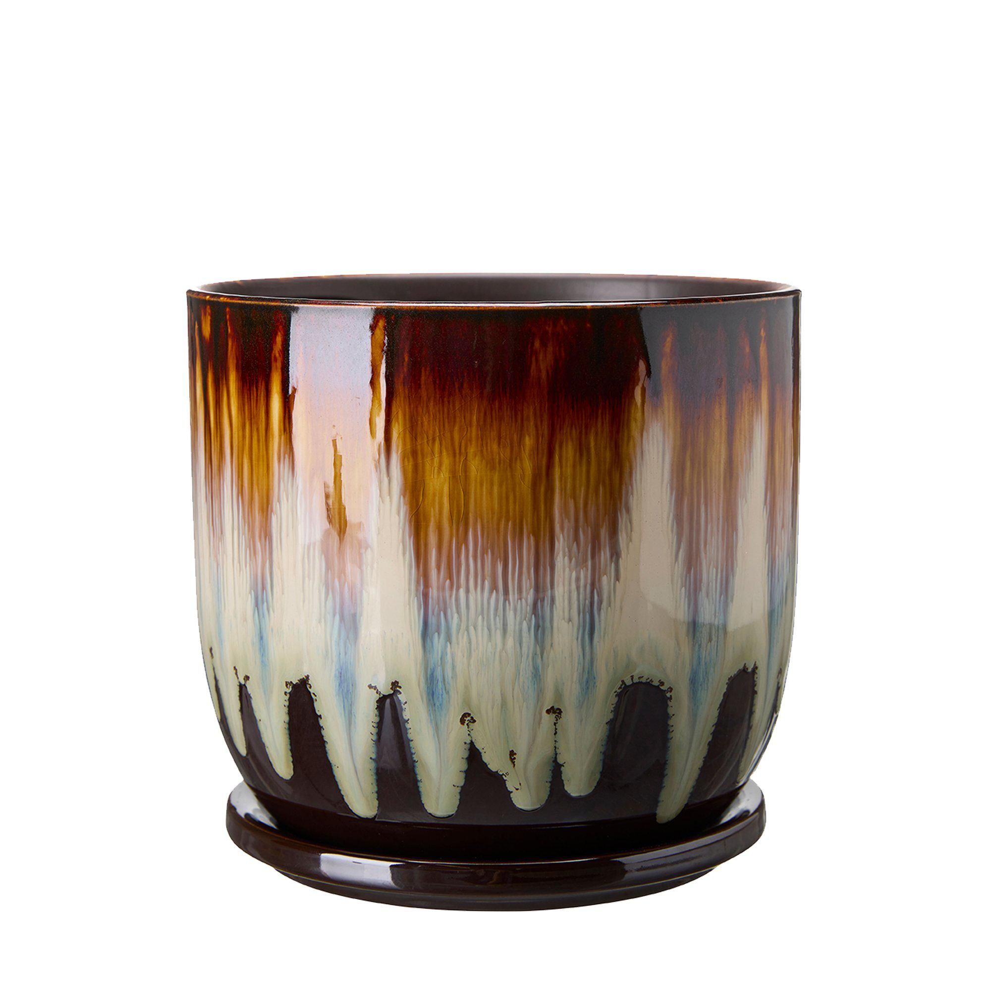 NIMA Pot w Saucer Brown Melange - Brown Melange - 19x18cm