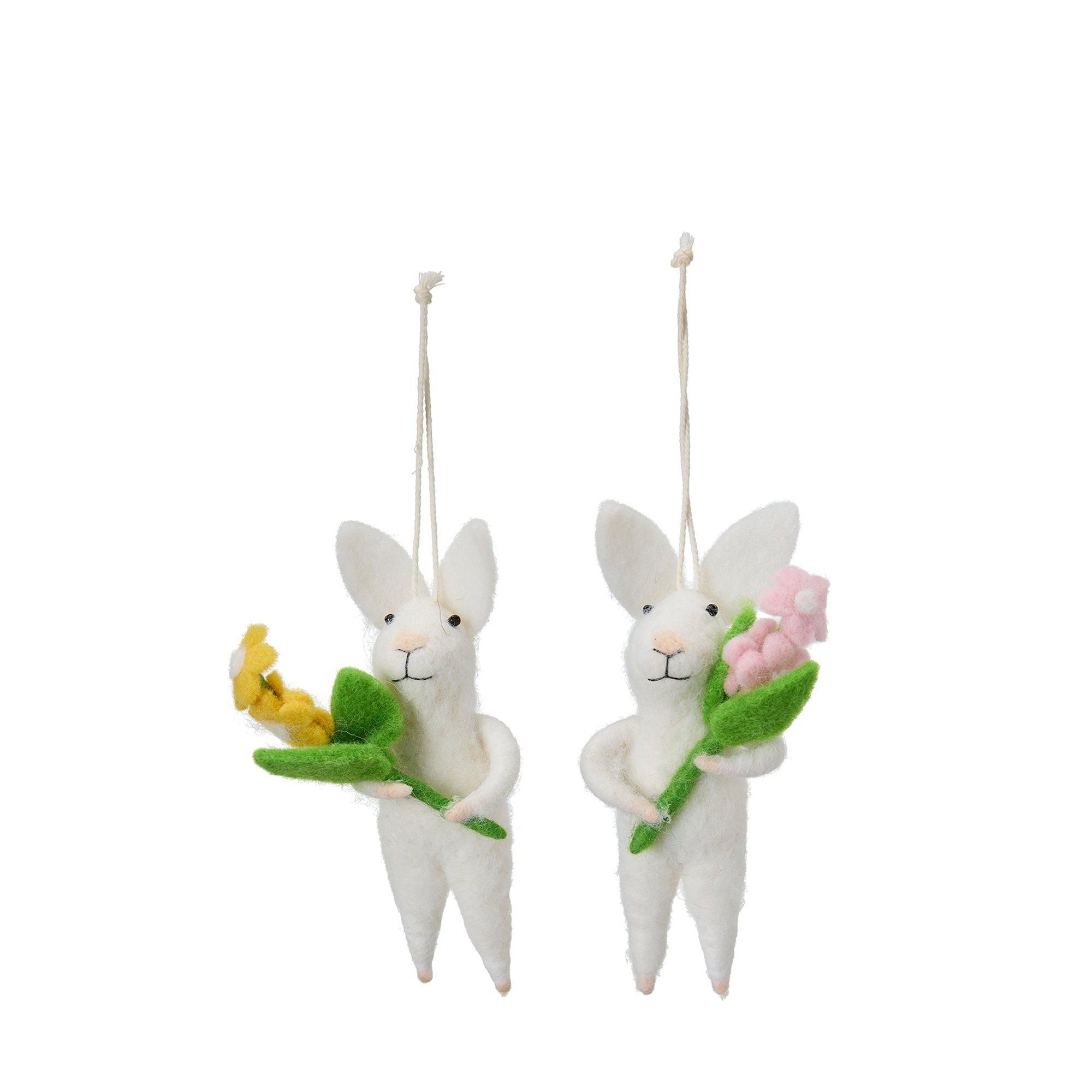 RABBIT w. Flower Mix White - White - 5x4x13cm
