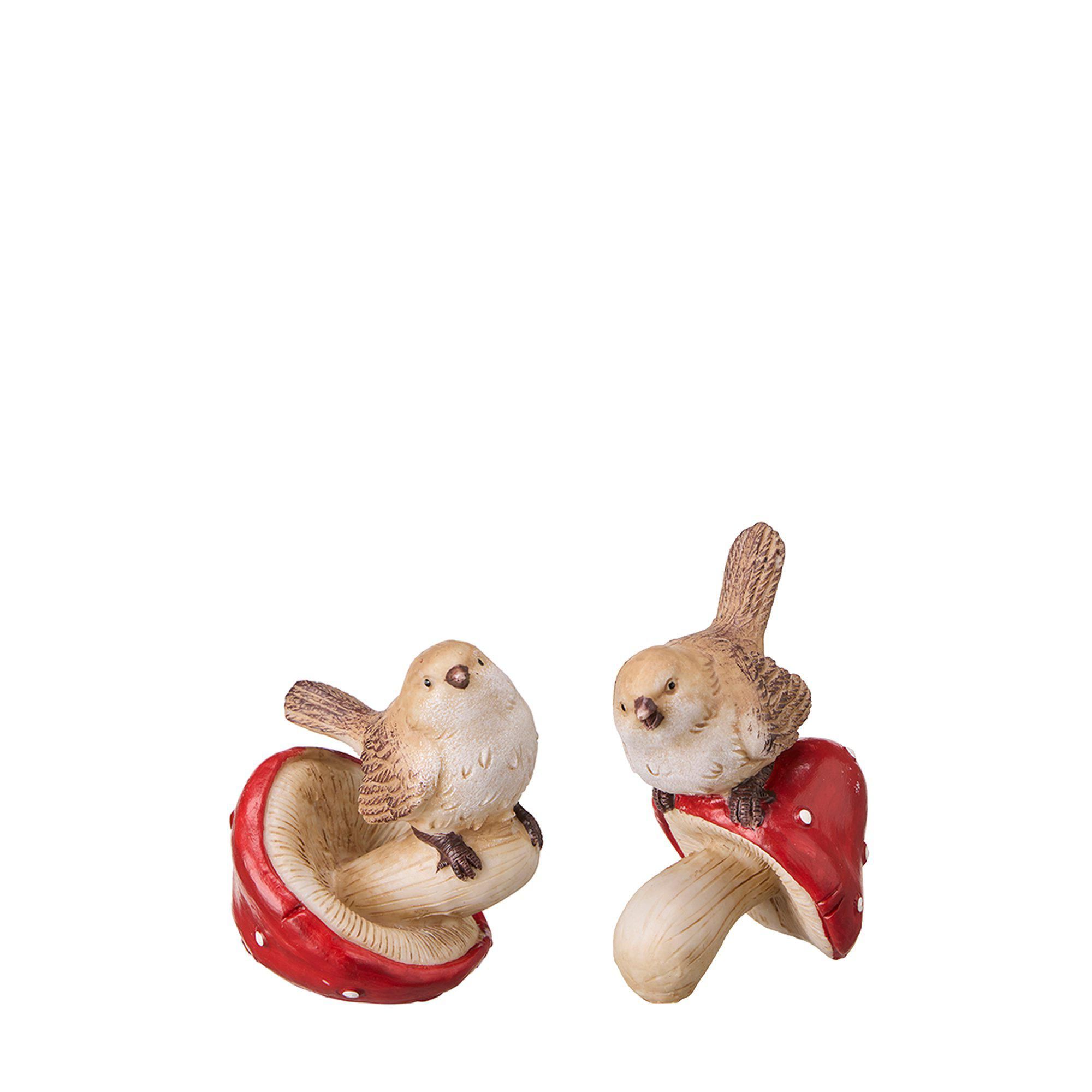 BIRD w. Mushroom Mix Beige/Red - Beige/Red - 7x5x9 cm