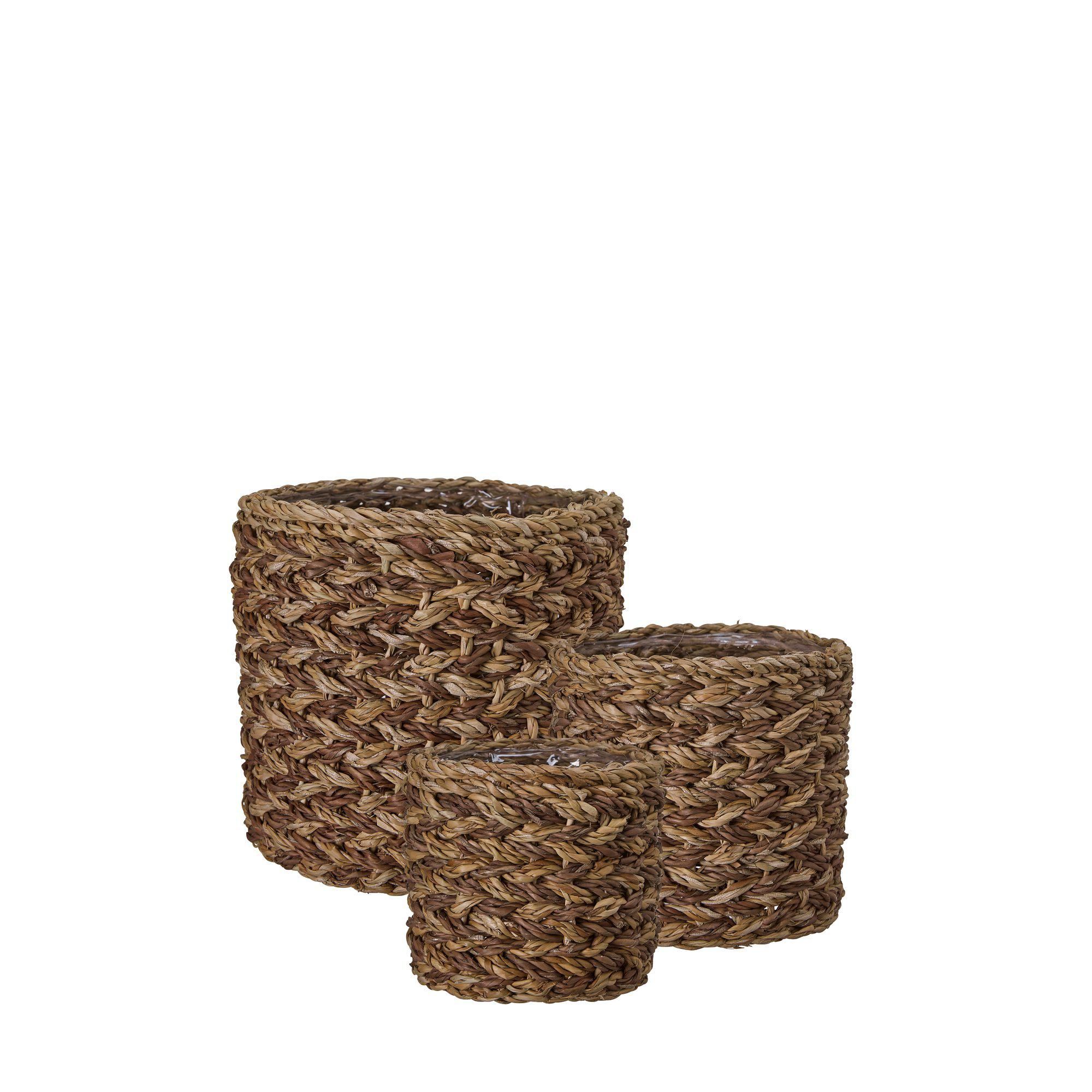 ELLE Pot Stripe S/3 Natural/Brown - Natural/Brown - 20x20 16x16 12x12cm