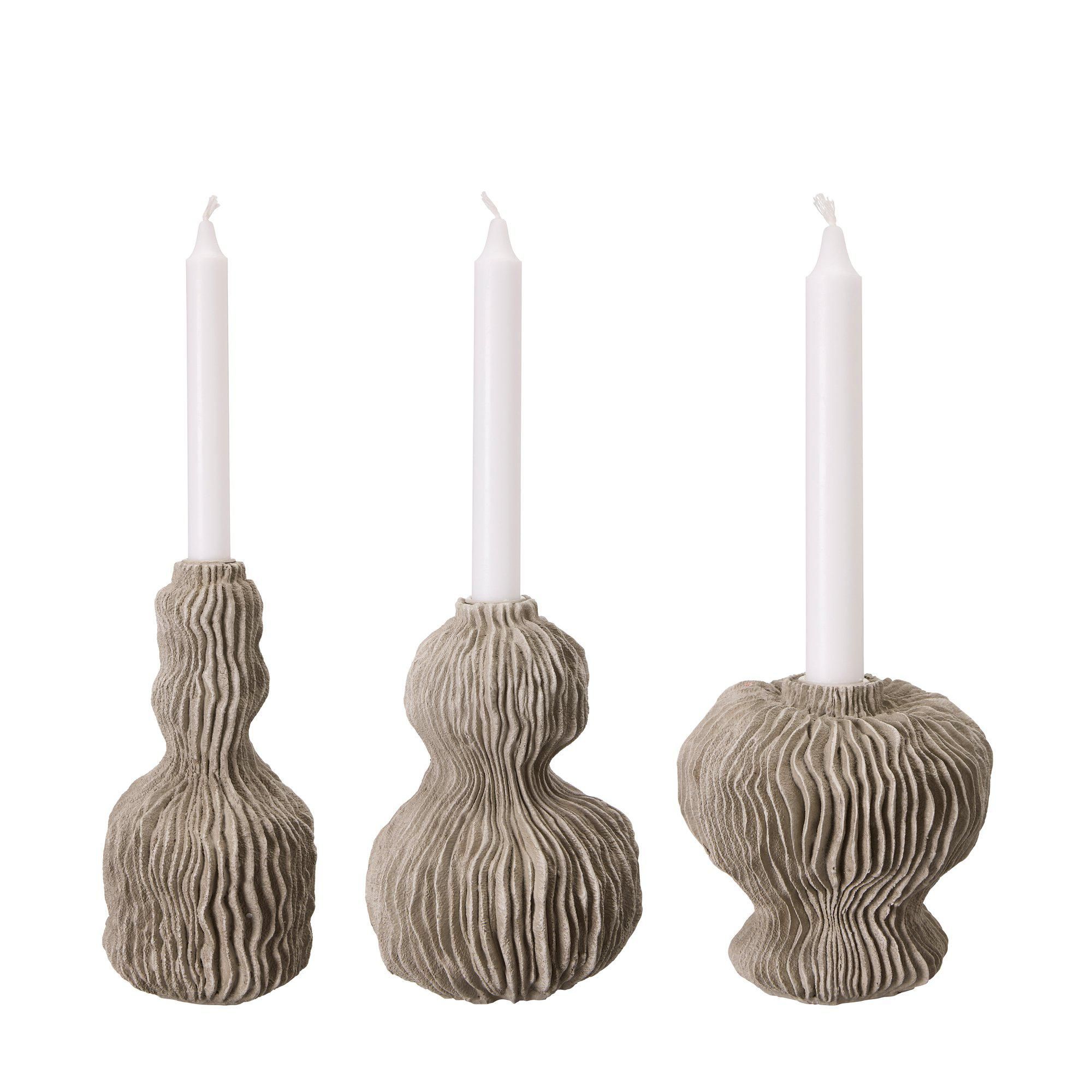 MIA Candleholder S/3 White Melange - White Melange - 11x24 13x18 13x12 cm