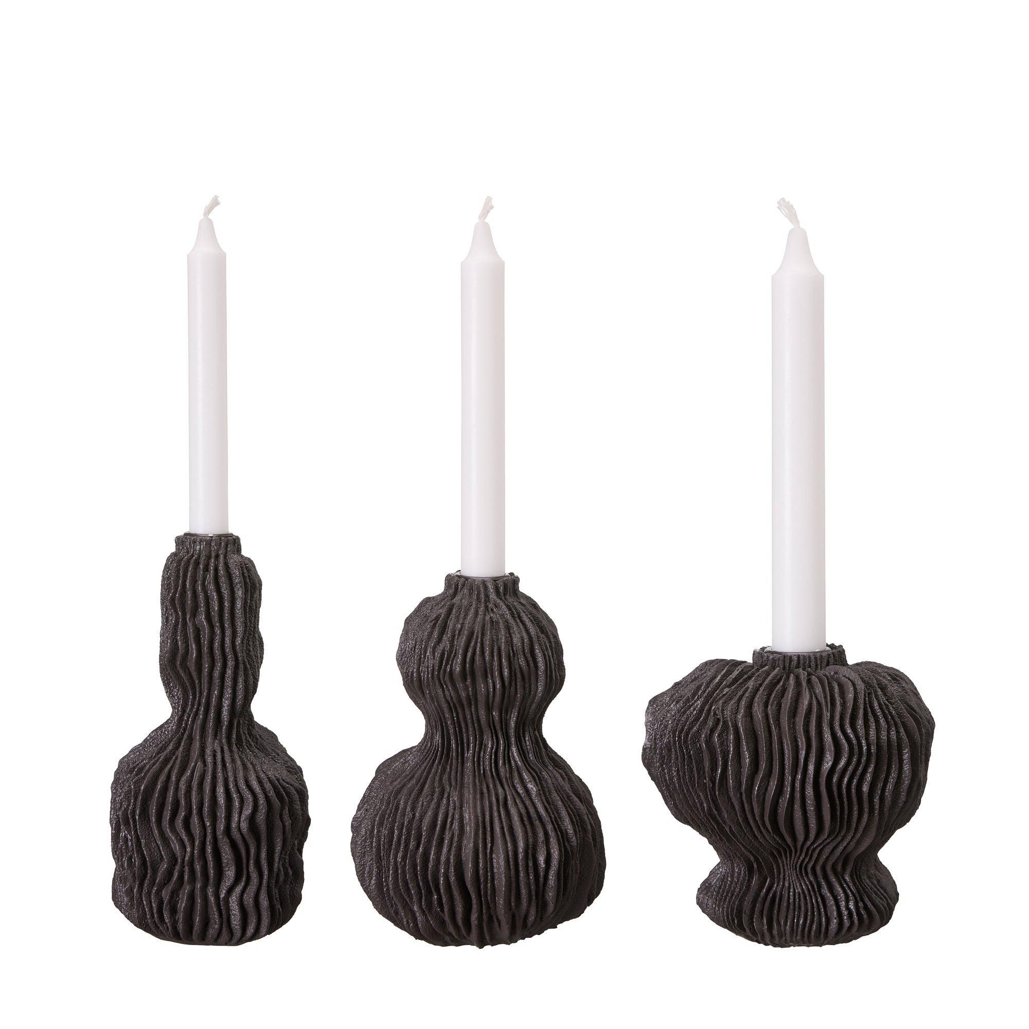 MIA Candleholder S/3 Black Melange - Black Melange - 11x24 13x18 13x12 cm