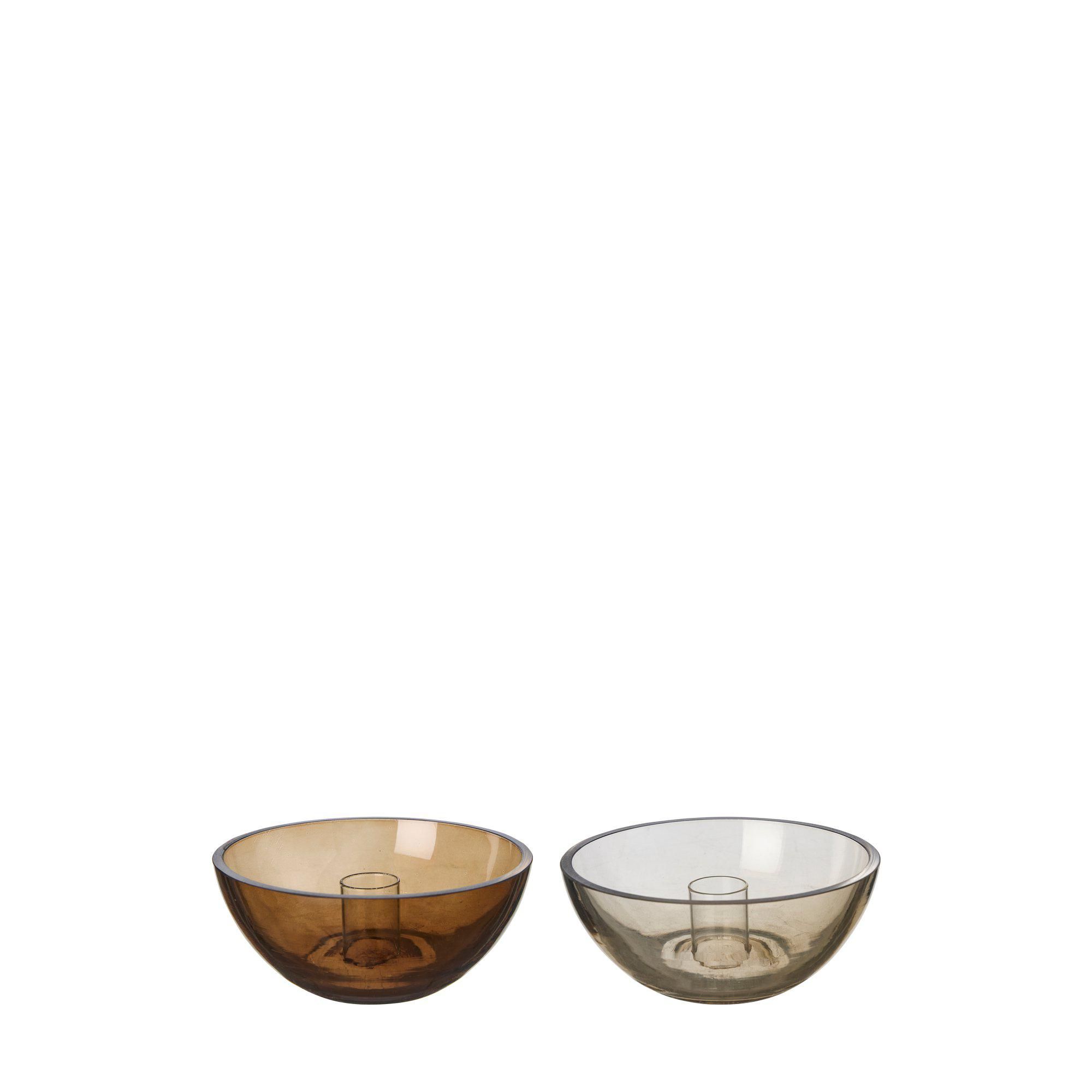 ELISE Candle Holder Mix Brown/Amber - Brown/Amber - 13x5cm