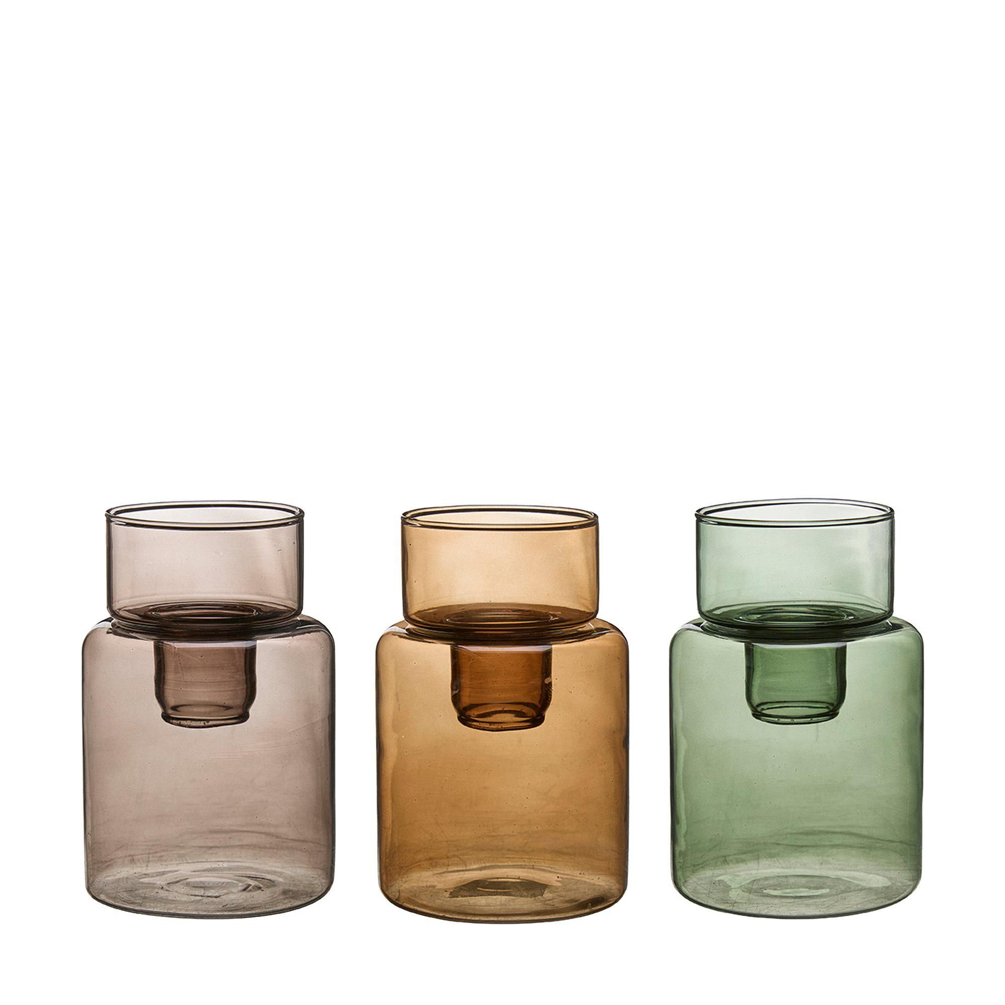 LOELLA Vase/Candle holder Mix Smoke/Brown/Green - Smoke/Brown/Green - 8x14cm