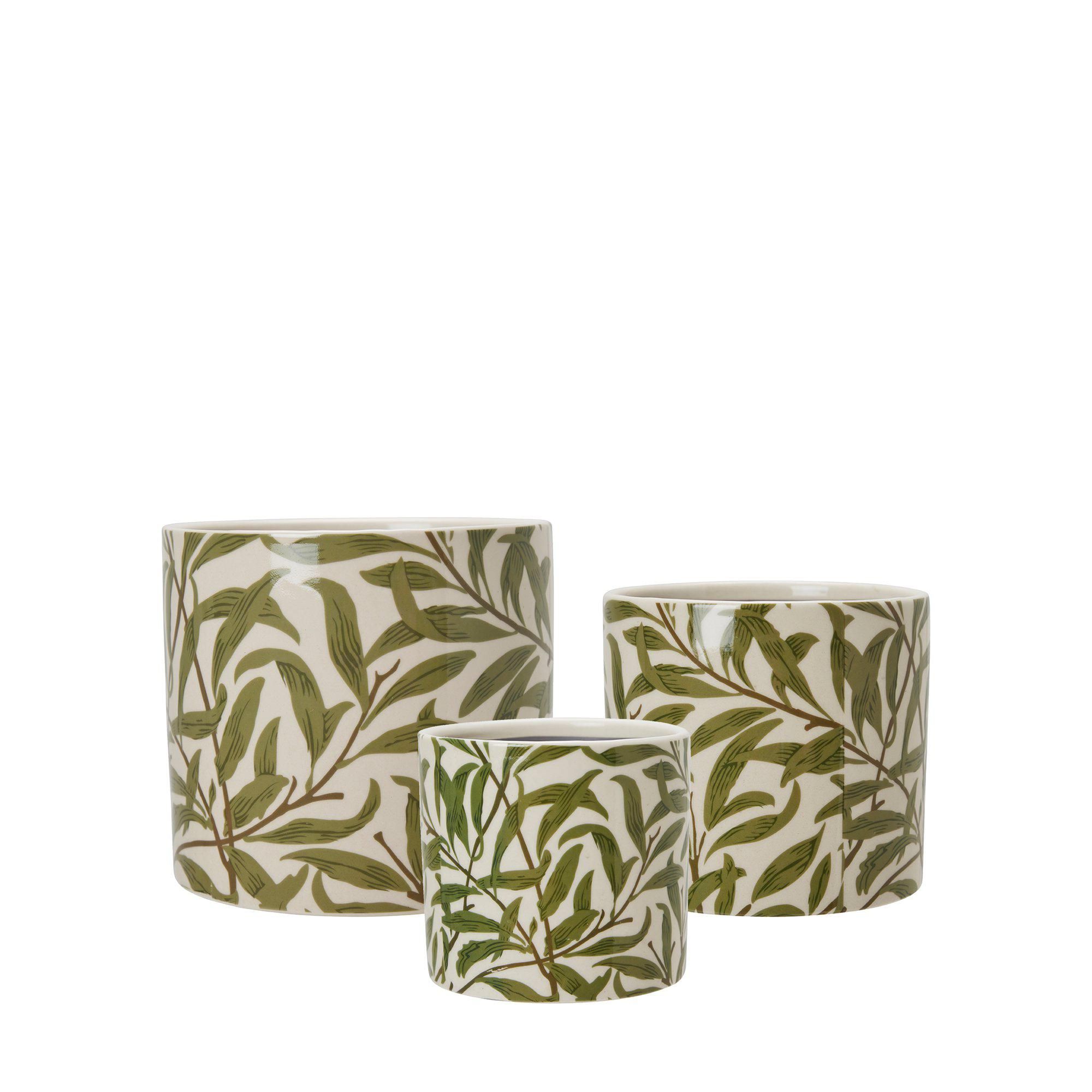 RAFAELA Pot S/3 White/Green - White/Green - 16x15, 14x12 12x10cm