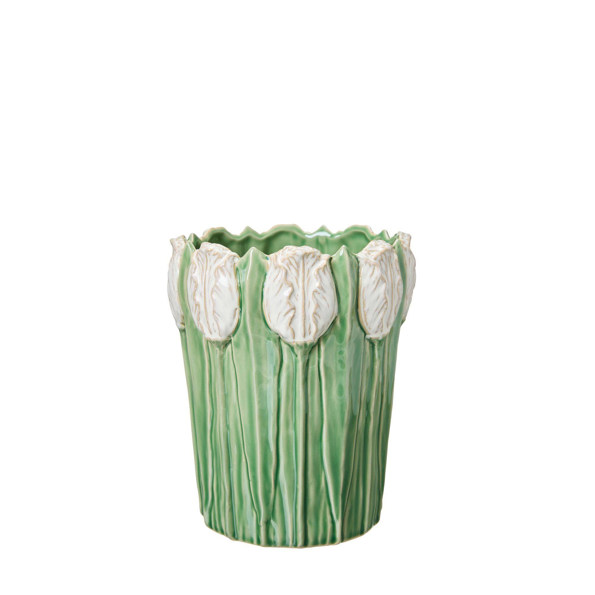 KATJA Pot Green/Offwhite - Green/Offwhite - 20x23cm