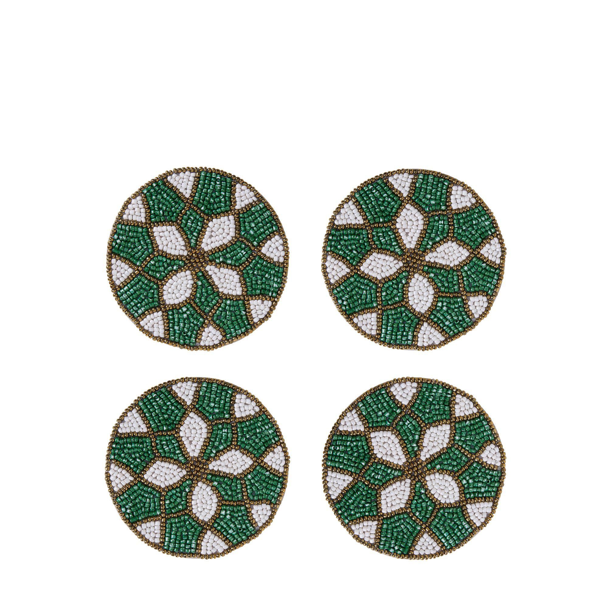 ALIVIA Glasunderlägg Vit/Grön/Guld - Vit/Grön/Guld - 10cm
