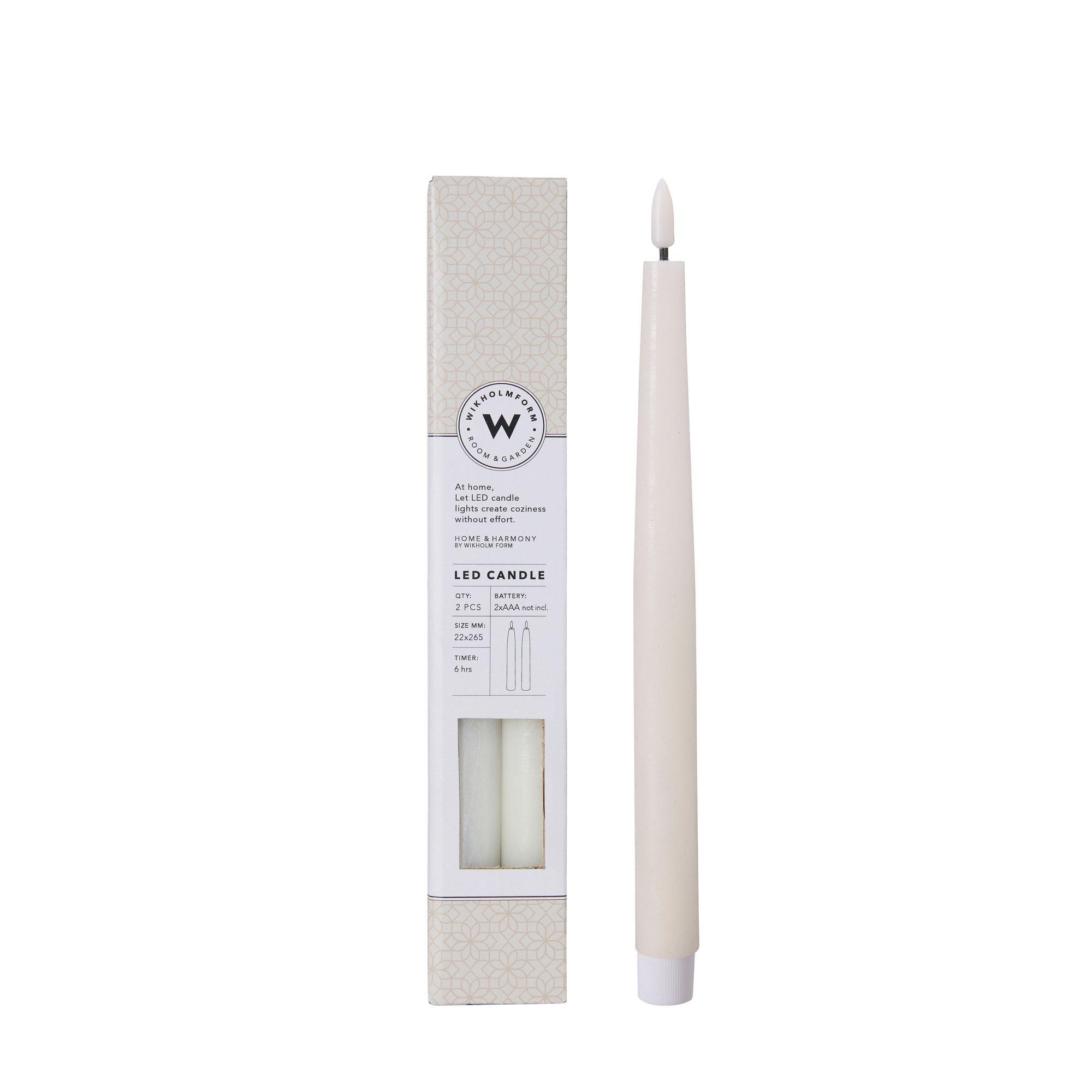 LED Taper Candle 2 pcs White - White - 2,2x27cm