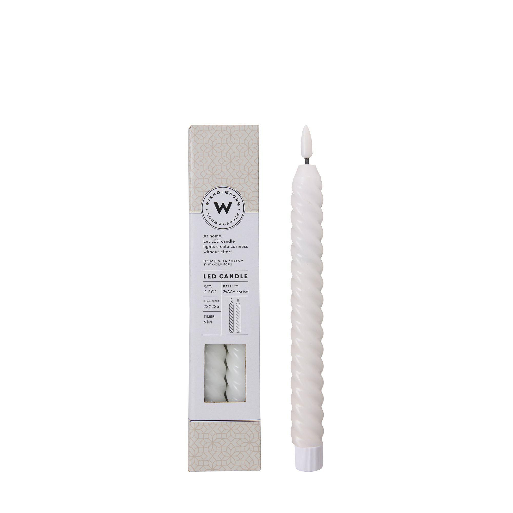 LED Candle Swirl 2 pcs White - White - 2,2x24cm